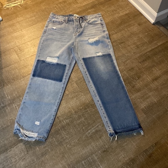 FRAYED High Rise Ankle Straight Color Block Two Tone Jeans | Size 29  NWOT - Picture 6 of 15